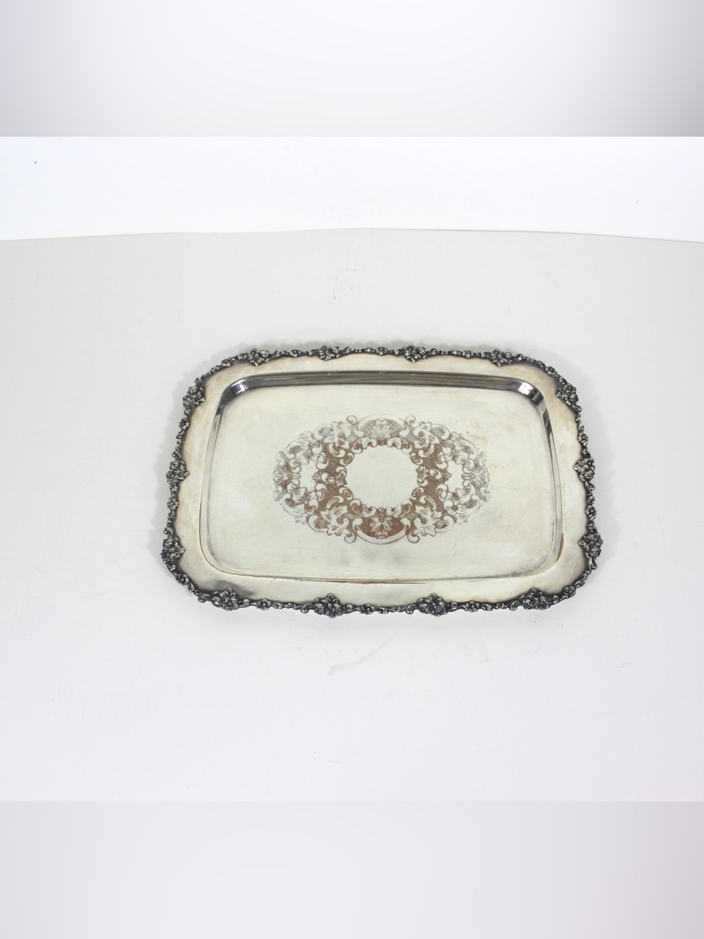 Small Silver Plated Tray, Raised Floral Edge Embossed Detail, Vintage